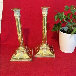 Elegant Brass Pair of Candlestick Holders